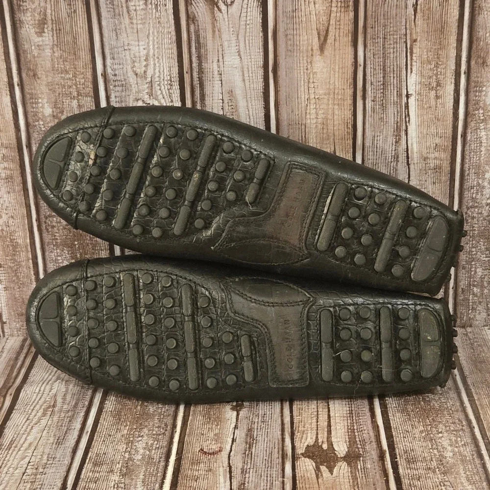 Sz 13 D Mens Cole Haan Gunnison Driver Black Croc Embossed Leather Loafers VGUC
